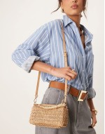 hammered top handle straw grab bag with detachable crossbody strap