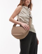 Cora nylon quilt cross body bag with front pocket in mink