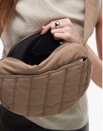 Cora nylon quilt cross body bag with front pocket in mink