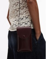 leather cross body phone case in burgundy