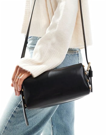 Miro leather barrel crossbody bag in black