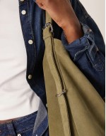 suede slouch buckle tote bag in khaki
