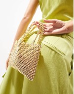 beaded mini ball grab clutch bag in gold