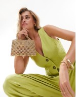 beaded mini ball grab clutch bag in gold