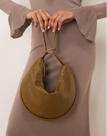 multi way clutch and shoulder bag in green weave