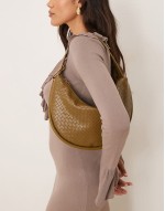 multi way clutch and shoulder bag in green weave