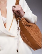 suedette woven slouch bag in brown