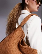 suedette woven slouch bag in brown