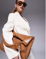 suedette woven slouch bag in brown