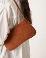 faux suede shoulder bag with skinny straps in brown