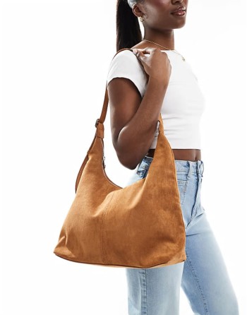 shoulder bag in brown faux suede