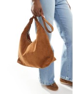 shoulder bag in brown faux suede