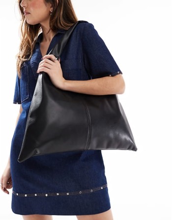 winged shoulder tote bag in black