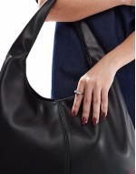 winged shoulder tote bag in black