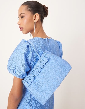 embellished jacquard bag co-ord in cornflower blue