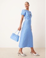 embellished jacquard bag co-ord in cornflower blue