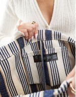 large stripe tote bag in navy blue