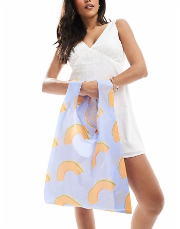 Loss Sale nylon shopper tote bag in canteloupe melon print
