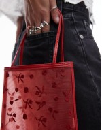 floral detail mesh bag in red