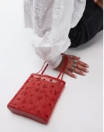 floral detail mesh bag in red
