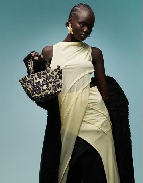 mini tote bag in khaki leopard