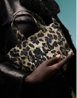 mini tote bag in khaki leopard