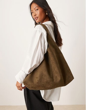 faux suede scoop tote bag in khaki - KHAKI