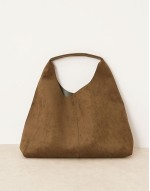 faux suede scoop tote bag in khaki - KHAKI