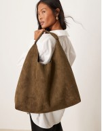 faux suede scoop tote bag in khaki - KHAKI