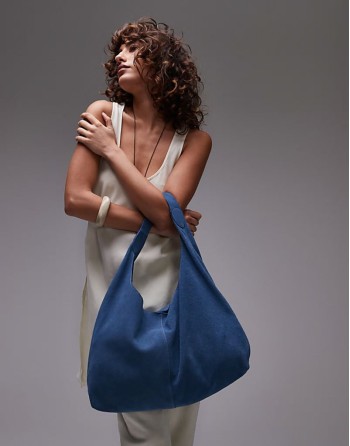 large suede tote in blue