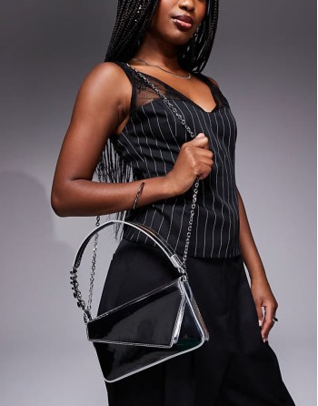 Mel clutch bag with detachable straps in silver