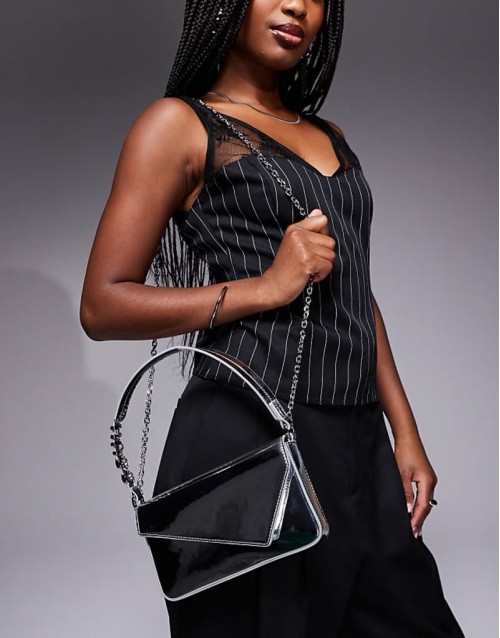 Mel clutch bag with detachable straps in silver